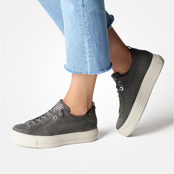 PAUL GREEN Faye Lace Up Platform Sneakers. Gray leather size 9 - Picture 1 of 10